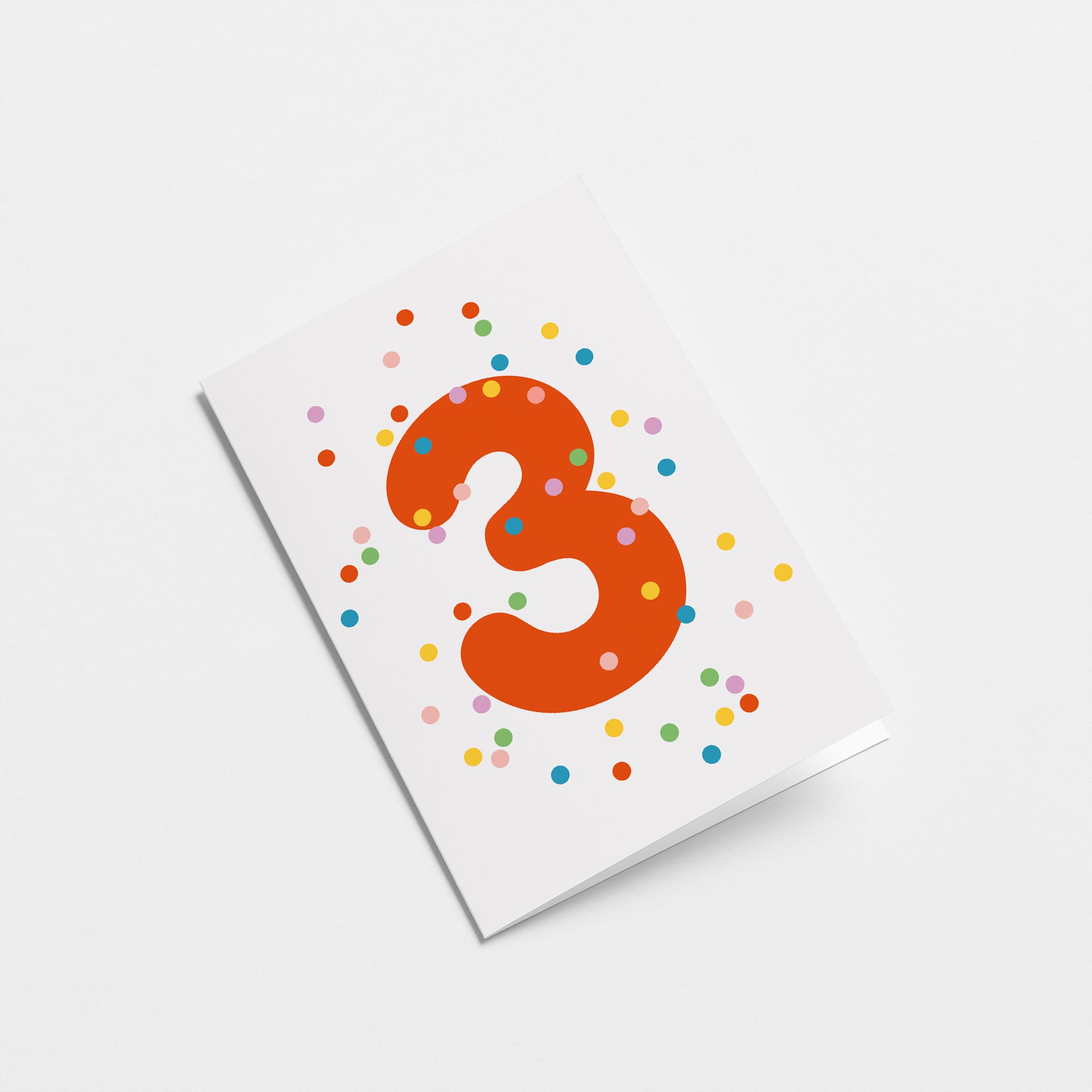 3rd birthday age card with colorful confetti and red number 3