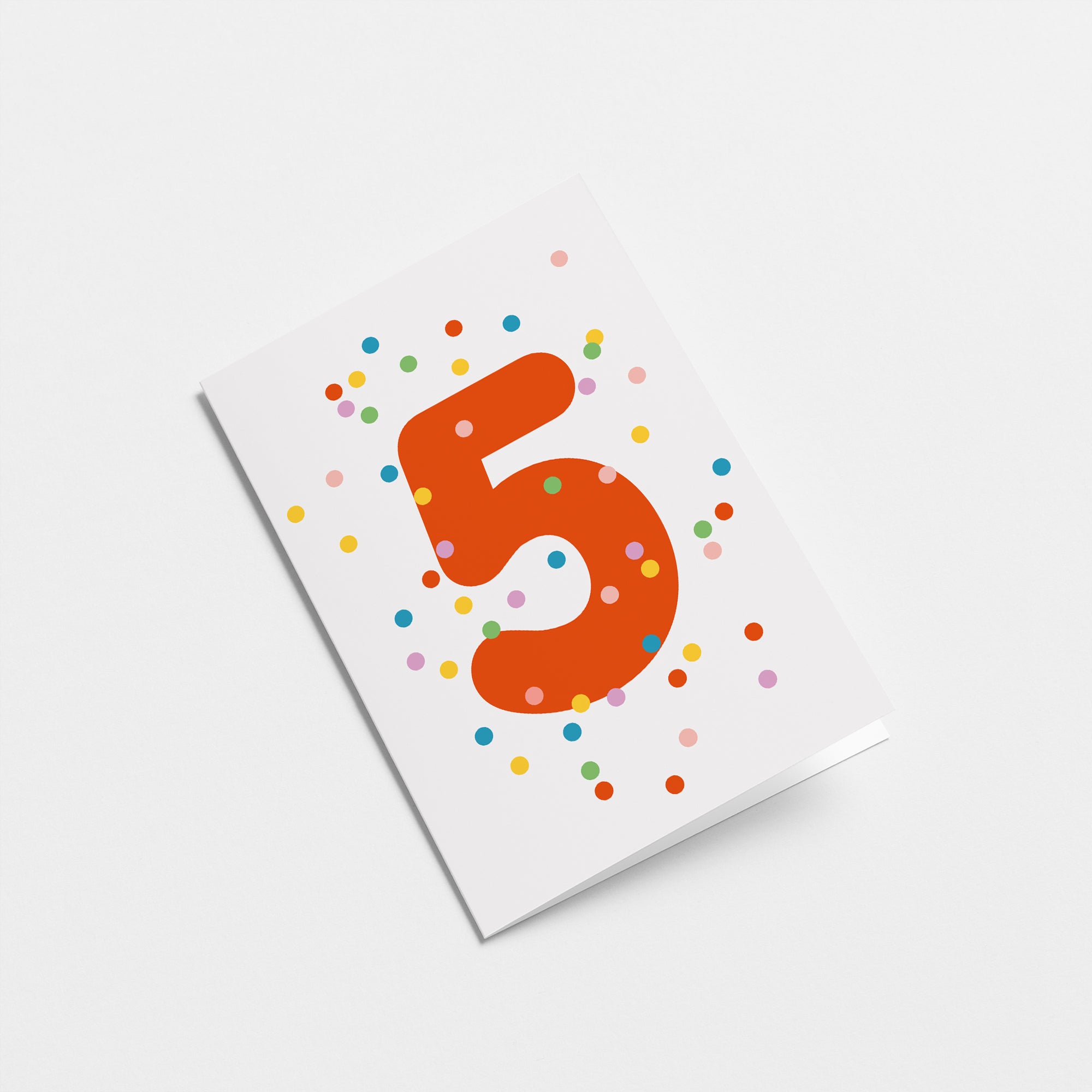 5th birthday age card with colorful confetti and red number 5