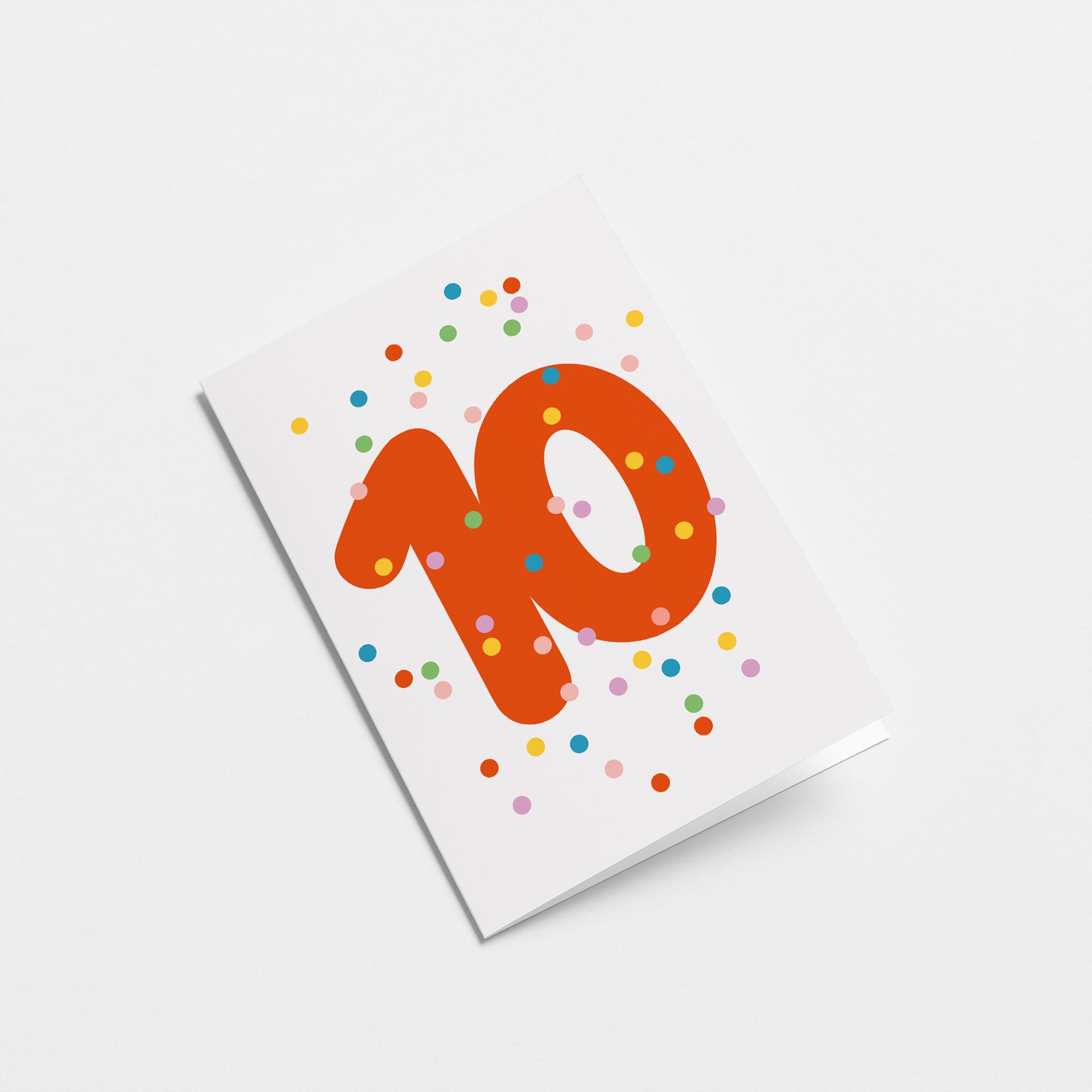 10th birthday age card with colorful confetti and red number 10