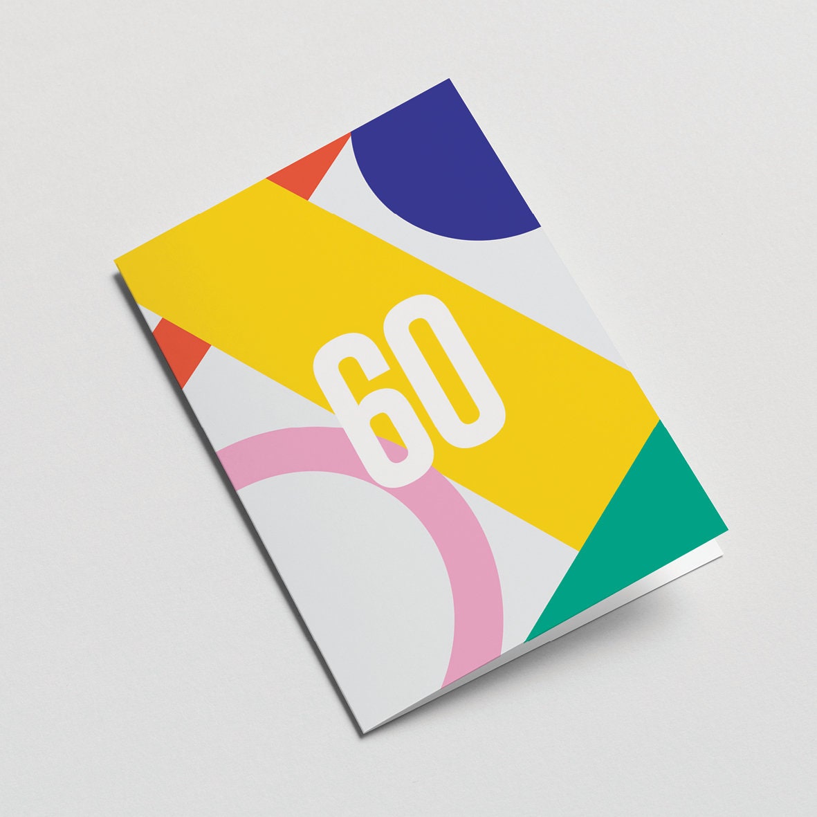 60th milestone age card with red yellow blue pink green figures and number 60