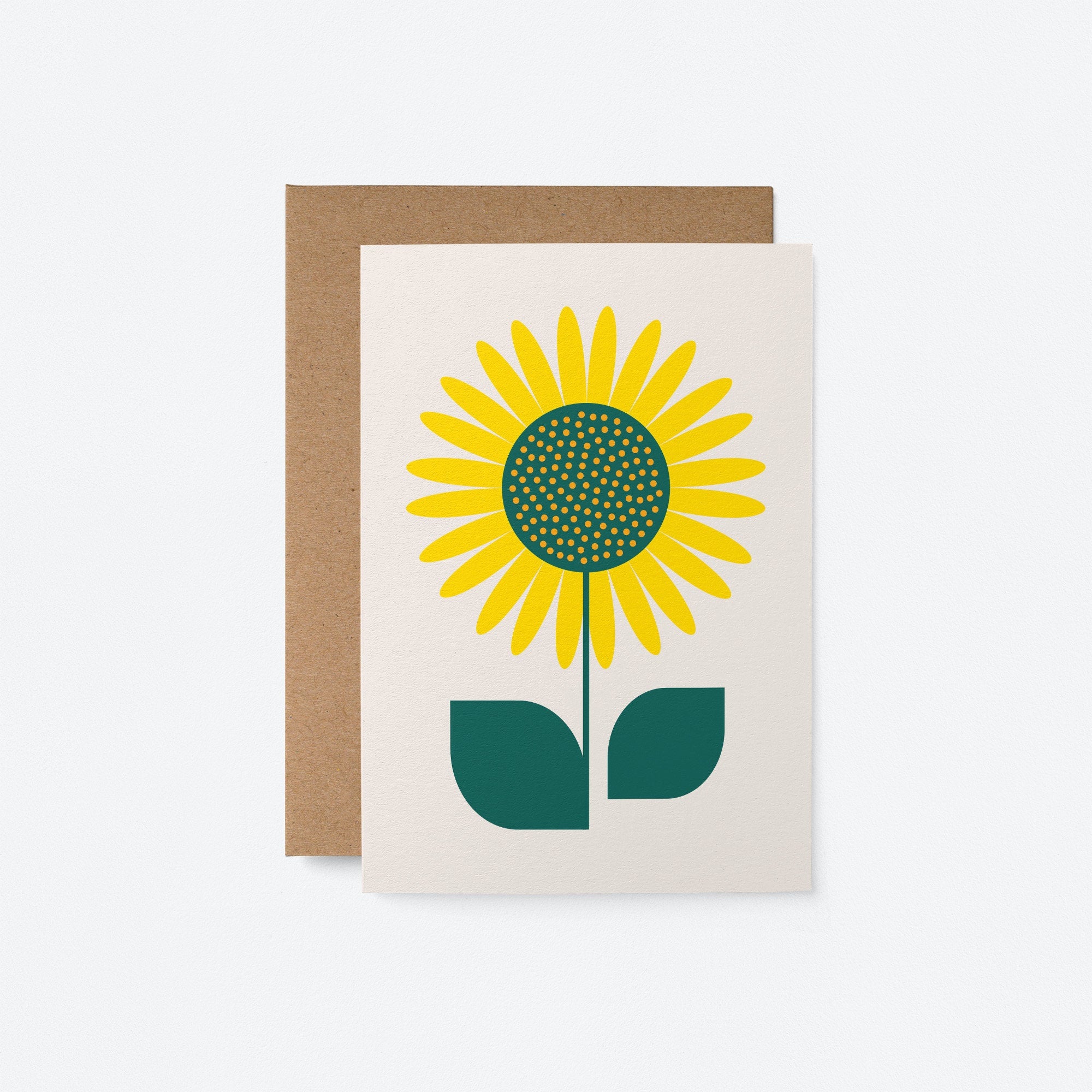 everyday greeting card with sunflower and green leafs