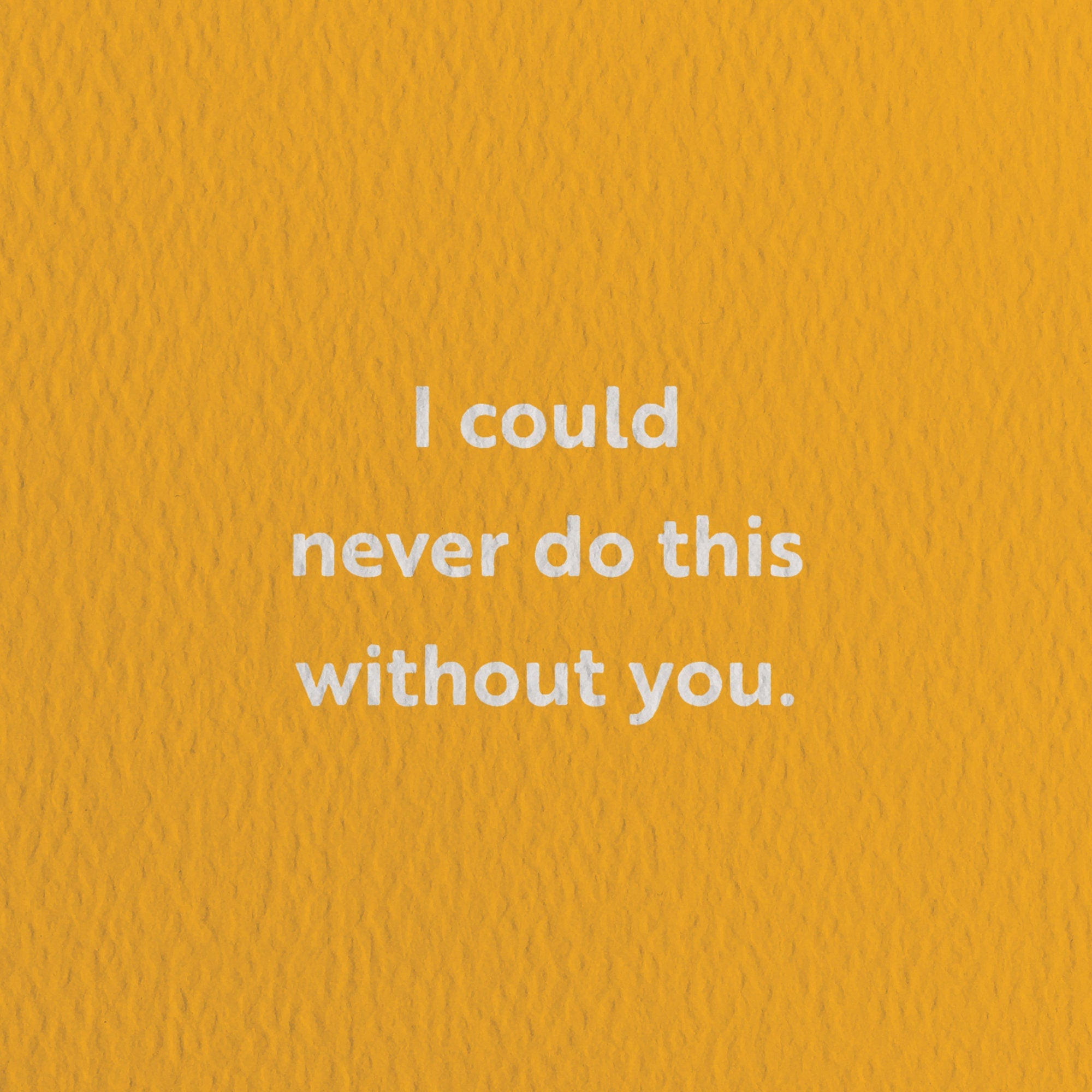 friendship card with a text that says i could never do this without you.