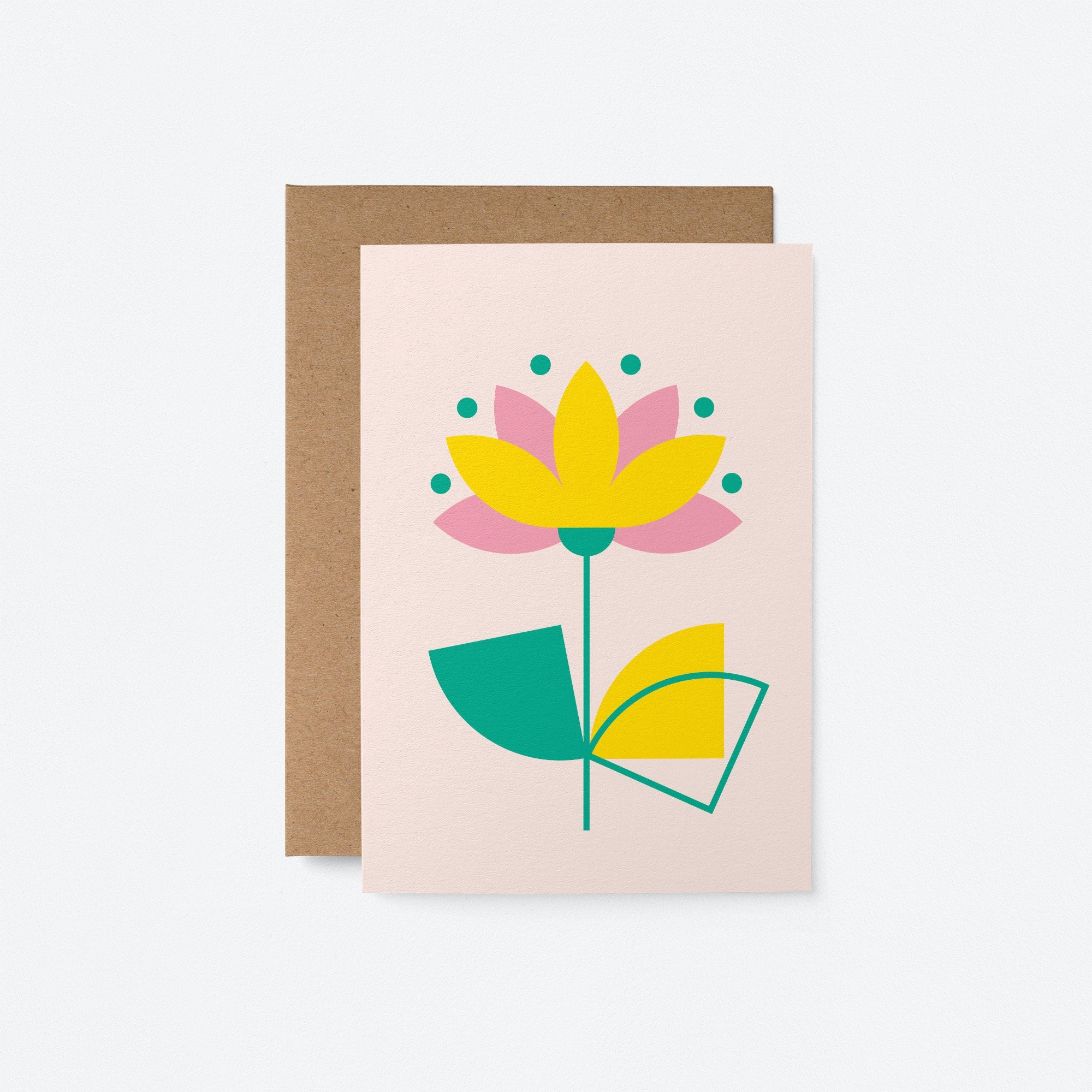 everyday greeting card with a yellow and pink leaf flower